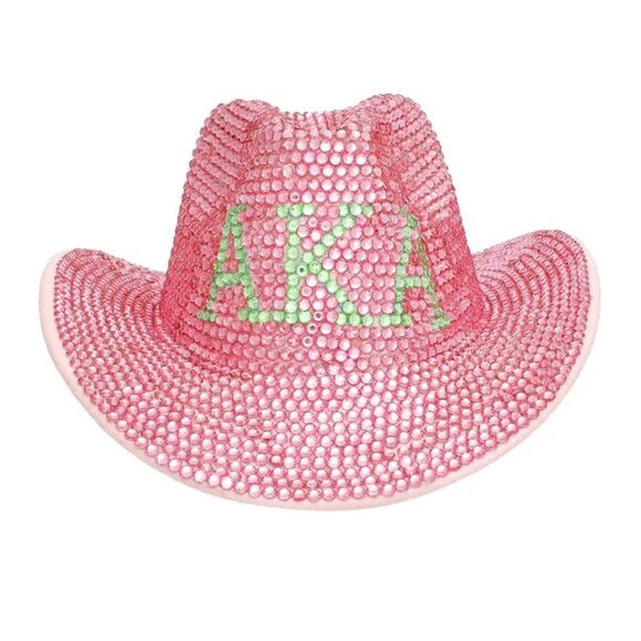 Glam Goddess: The AKA Pink & Green Rhinestone Fedora Hat - Picture 2 of 3